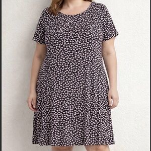 Hatley NWT Black White Pink Floral Comfy Midi Shift Dress Sz XL